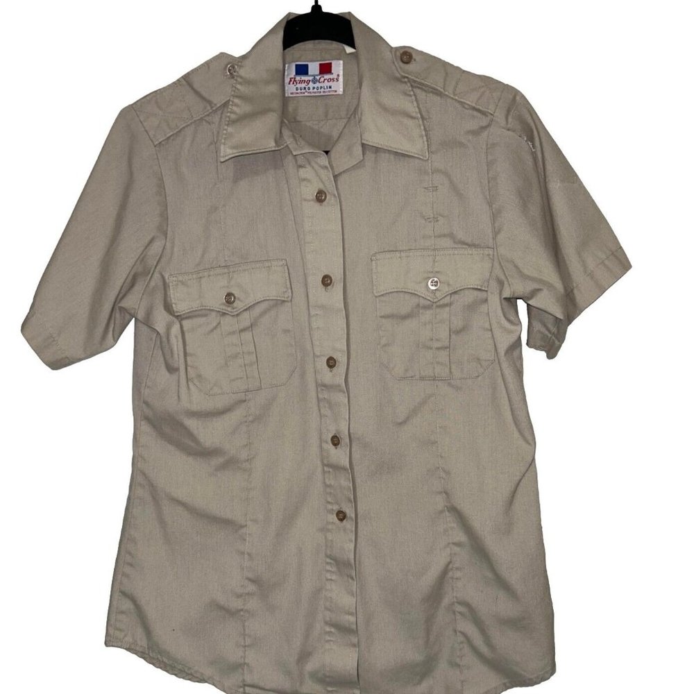 Flying Cross Womens 36 Police Uniform Tan Utility Short Sleeve Button Up Shirt